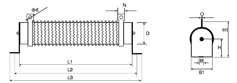 RXBW線繞電阻尺寸圖 RXBW線繞電阻尺寸圖